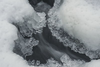 Close-up of frozen stream