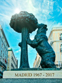 Low angle view of statue against building