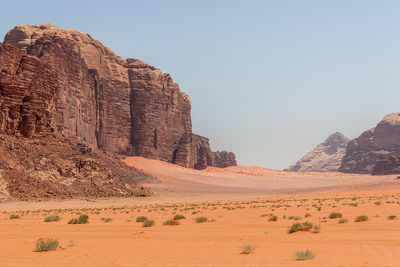 Rock formations in desert against clear sky