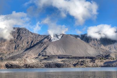 Panoramic view of snowcapped mountains against sky