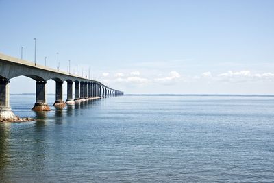 Bridge over calm sea against sky