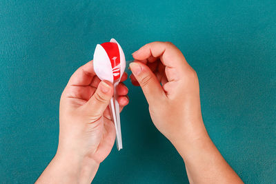 Midsection of woman holding hands