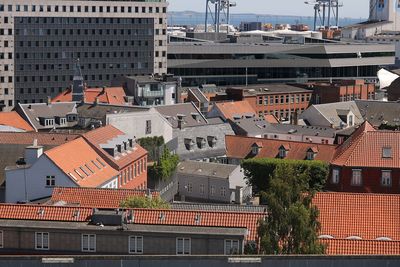 High angle view of buildings in city