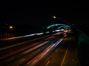 Light trails on road at night