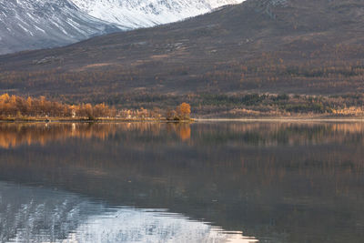 Scenic view of lake against mountain range