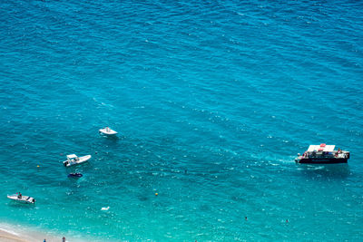 High angle view of boats in sea