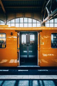 Yellow train at railroad station berlin 