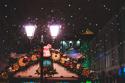 Illuminated christmas tree at night