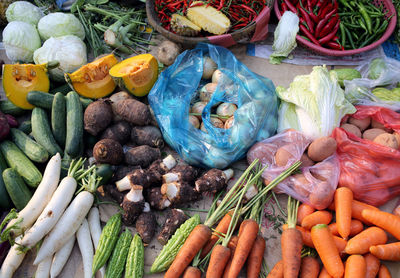 High angle view of vegetables in market