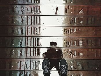 Low section of person standing on puddle