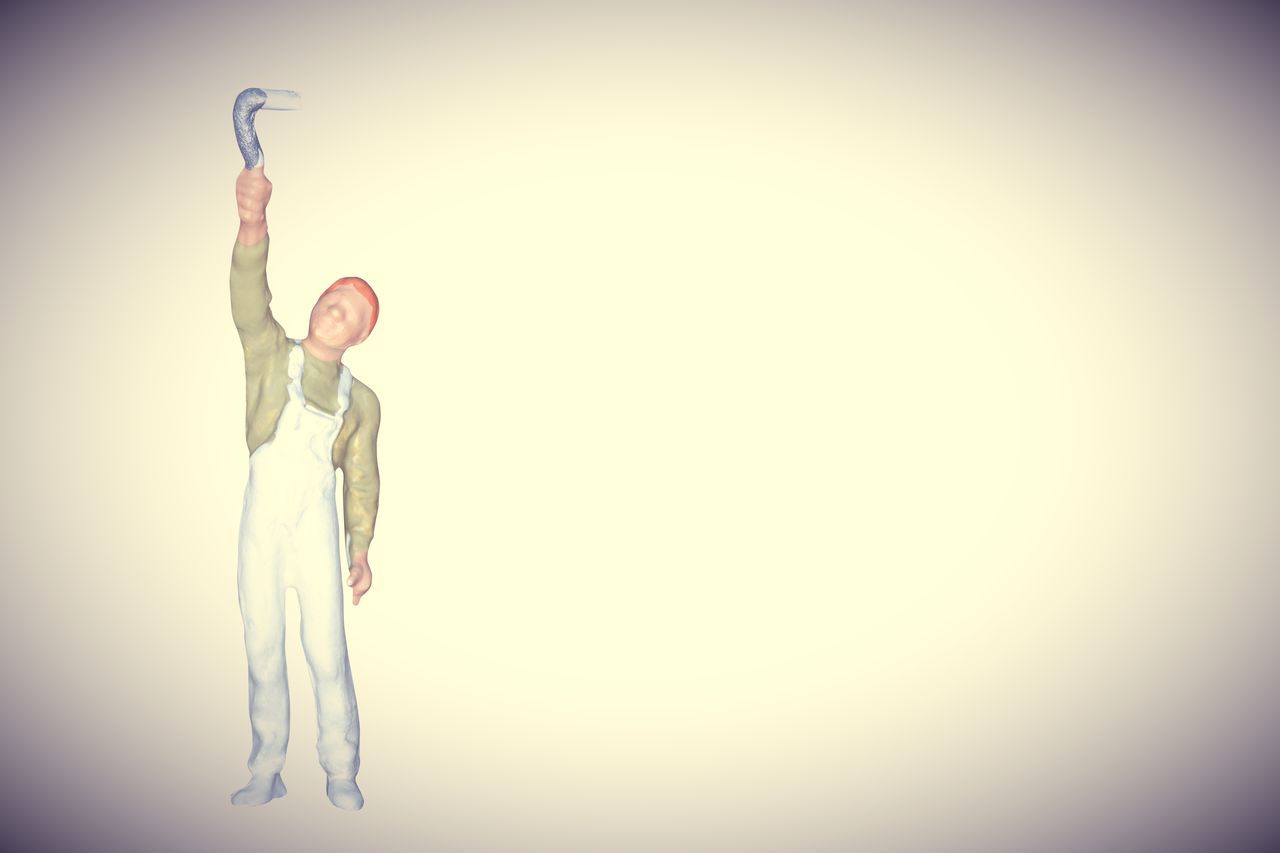 one person, copy space, person, hand, indoors, cartoon, adult, studio shot, arm, arms raised, young adult, human limb, limb