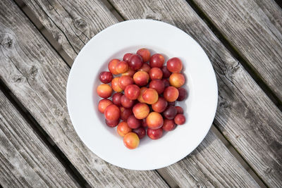 High angle view of fruits in bowl on table