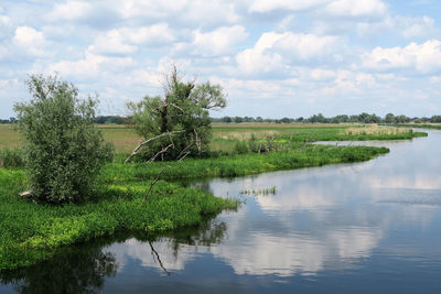 Scenic view of lake against cloudy sky