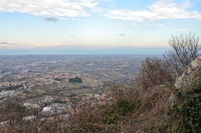 High angle view of cityscape against sky