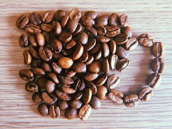 High angle view of coffee beans on table