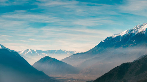 Scenic view of snowcapped mountains against sky