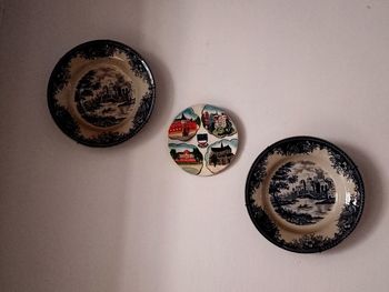 High angle view of coins on table