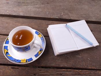 High angle view of coffee on table
