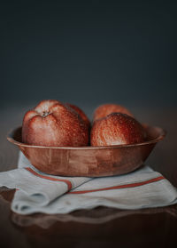 Close-up of strawberries in bowl on table