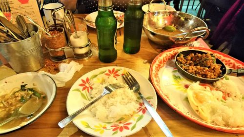 High angle view of food on table