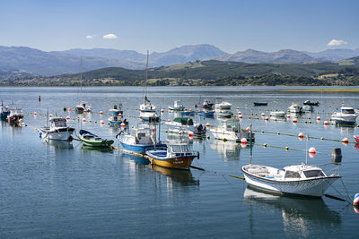 Boats moored at harbor