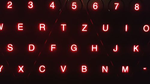 Full frame shot of illuminated text at night