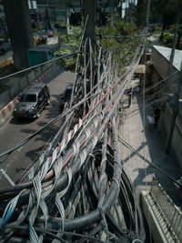 High angle view of ropes in city