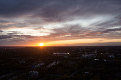 High angle view of townscape against sky during sunset