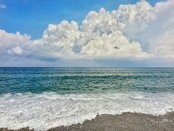 Scenic view of sea against cloudy sky