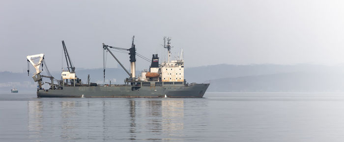 Fishing trawler in the bay on the roads in vladivostok