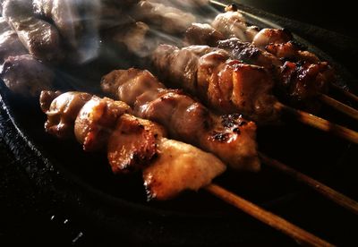 Close-up of serving meat on barbecue