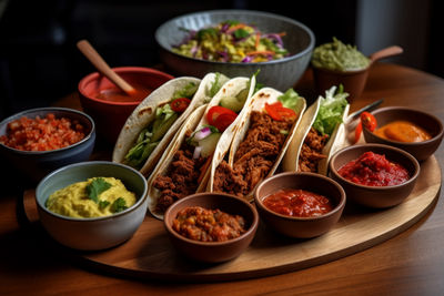 High angle view of food on table