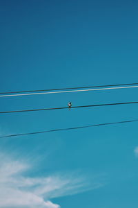 Low angle view of power lines against blue sky