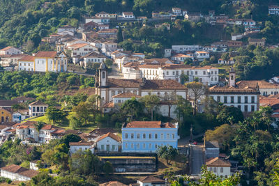 High angle view of buildings in city