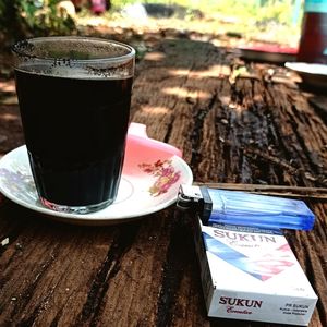 Close-up of coffee cup on table