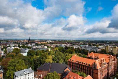 High angle view of townscape against sky