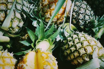 Close-up of pineapples for sale at market