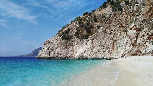 Scenic view of sea against blue sky