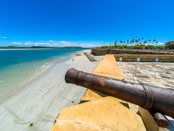 Scenic view of sea against clear sky on sunny day