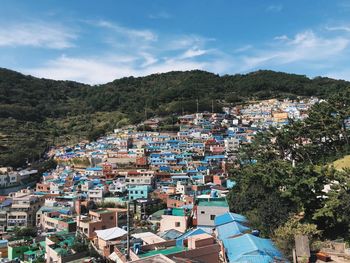 High angle view of townscape against sky