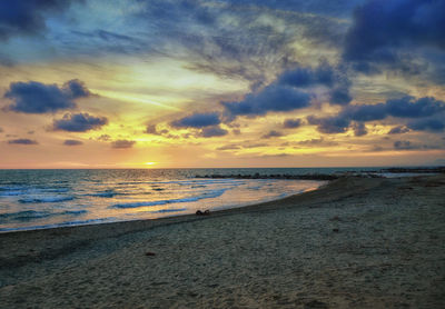 Scenic view of sea at sunset