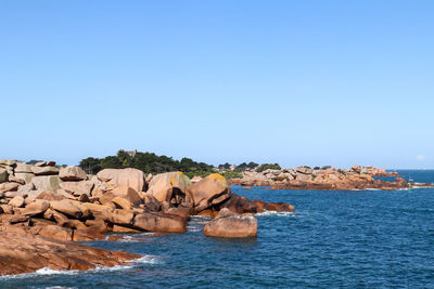 Boulders on the cote de granit rose in brittany, france