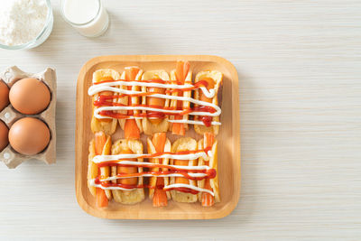 High angle view of food on table