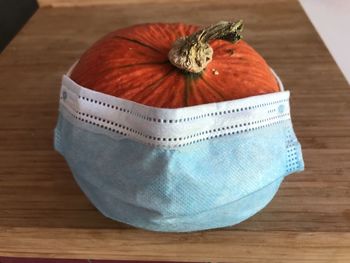 High angle view of pumpkin on table
