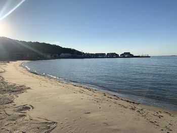 Scenic view of sea against clear sky