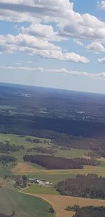 High angle view of land against sky