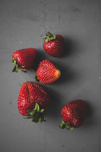 High angle view of strawberries on table