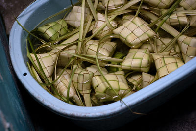 High angle view of chopped in bowl