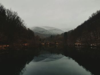 Scenic view of lake against sky during winter