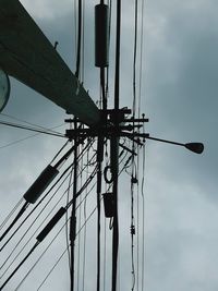 Low angle view of electricity pylon against sky